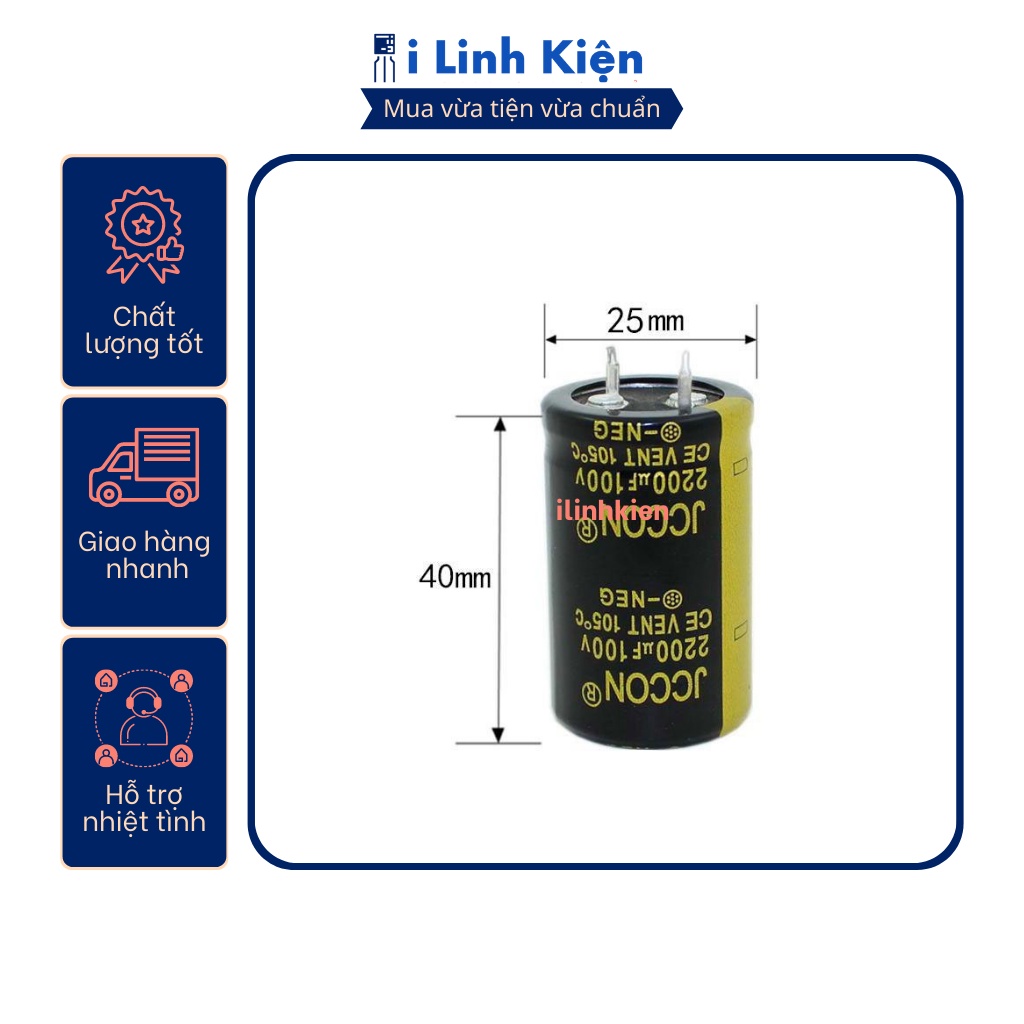 Tụ hóa 100V 2200uF-10000uF chân cứng JCCON Audio
