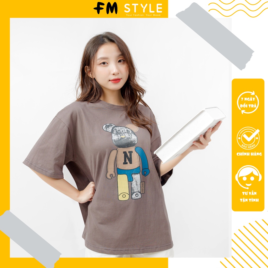 Áo thun form rộng nữ FM Style tay lỡ oversize hoạ tiết gấu bear freesize phong cách Hàn Quốc Ulzzang 211019100