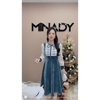 Váy nhung tay ht ren minady