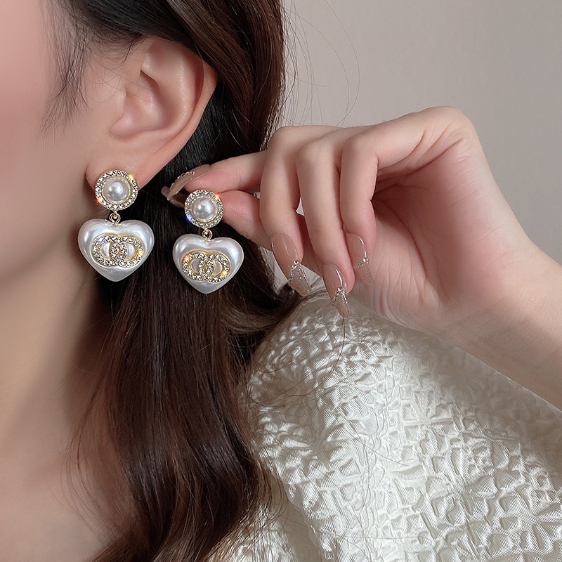 Bông Tai Bạc 925 Đính Ngọc Trai/Kim Cương Giả Phong Cách Pháp Ngọt Ngào Cho Nữ