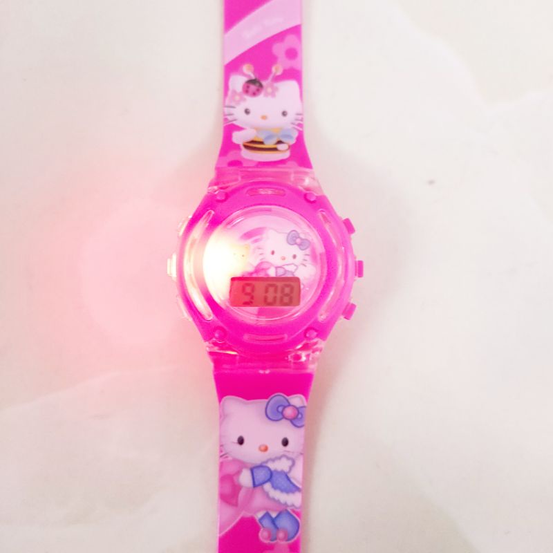 Đồng hồ cho bé gái và bạn nữ hình mèo Kitty có đèn led nhấp nháy nổi bật trong đêm