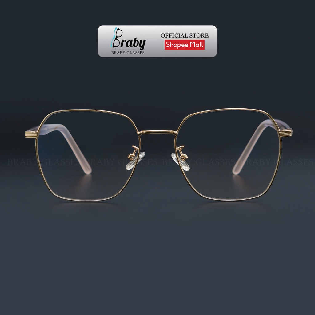 Gọng kính cận mắt đa giác to chất liệu Titanium mảnh cao cấp Braby Glasses thời trang nam nữ đơn giản càng bọc nhựa MK10