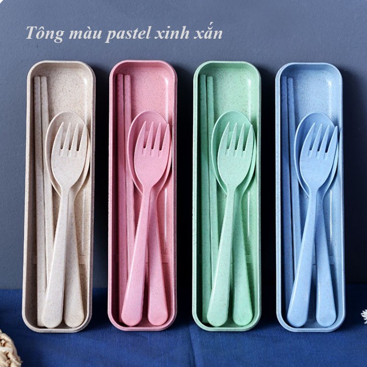 Bán Sỉ Bộ Thìa Đũa Dĩa LÚA MẠCH Ăn Trưa Văn Phòng - Bộ Muỗm Nĩa Cá Nhân (Có Hộp Giấy Đẹp Làm Quà Tặng) 1601