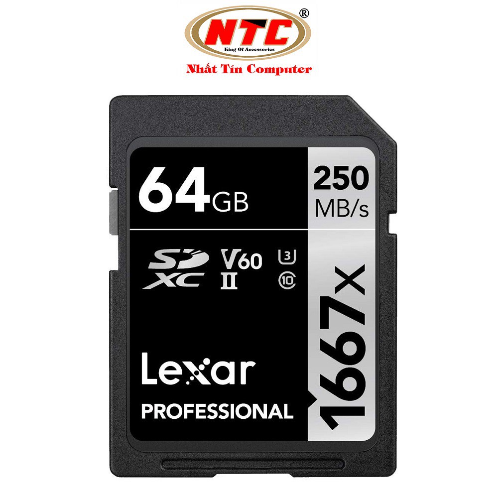 ◐﹊♂Thẻ nhớ Máy Ảnh SDXC Lexar Professional 64GB 1667x UHS-II U3 V60 Read 250MB/s / Write 80MB/s (Đen)