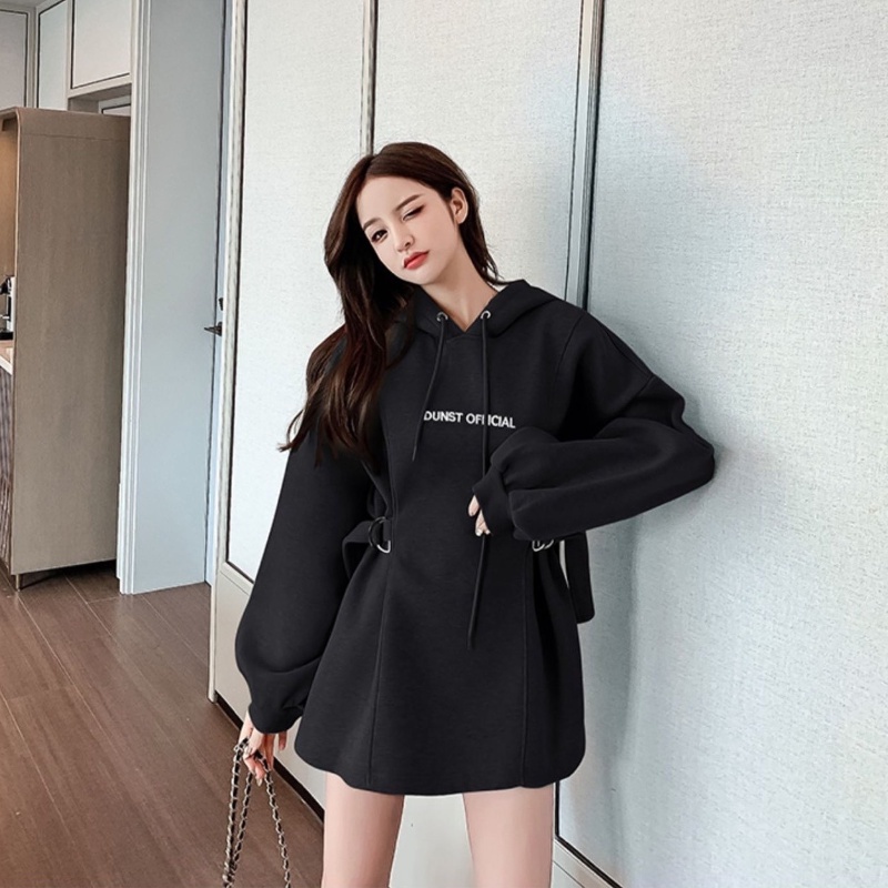 Đầm hoodie cotton Perty dáng rộng thời trang mùa thu phong cách Hàn Quốc cho nữ