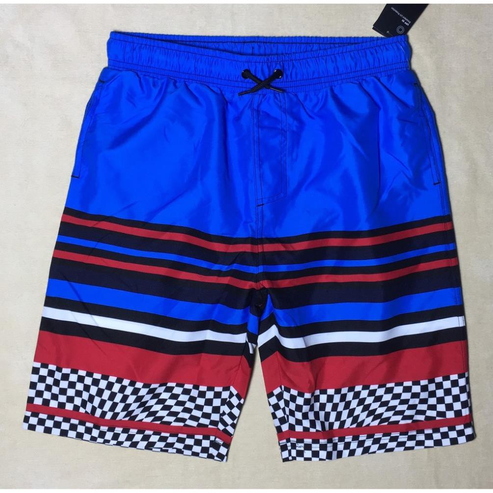 Quần short nam đi biển lưng thun Ideology màu xanh sọc ngang và caro nhiều màu size XL hàng hiệu mỹ