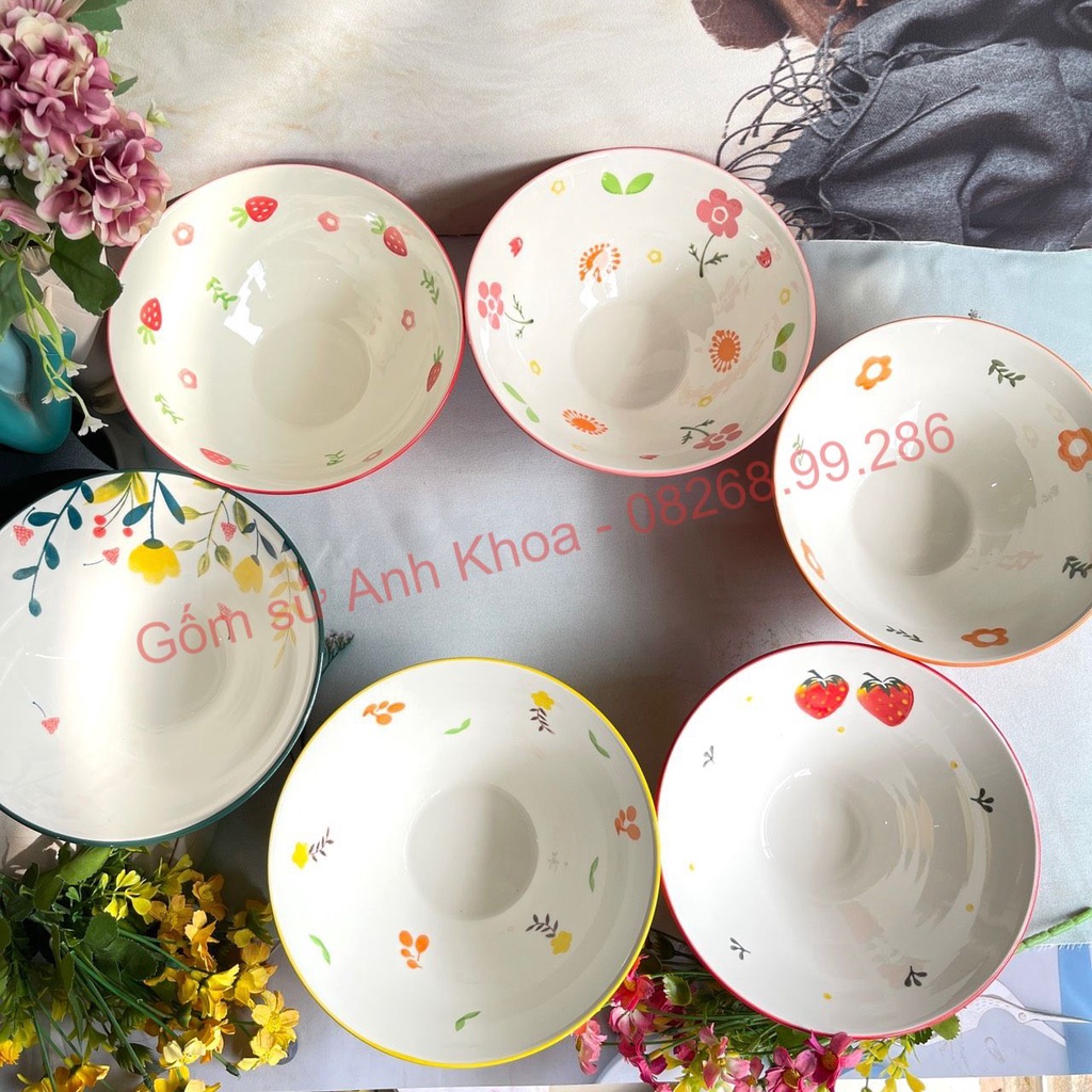 Chén Dĩa Sứ Bát Ăn Cơm Đĩa Sứ Decor bát tô bún phở đường kính 20cm siêu đẹp