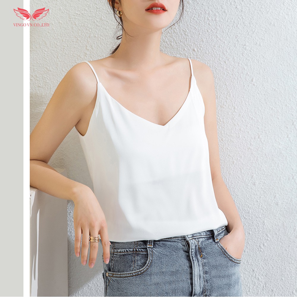 Áo 2 Dây Nữ Lụa Mùa Hè Cổ V Cao Cấp Vingo Đỏ, Đen, Trắng Mặc Cùng Áo Vest, Quần Âu, Chân Váy Đi Làm Đi Chơi AN129 VNGO | BigBuy360 - bigbuy360.vn