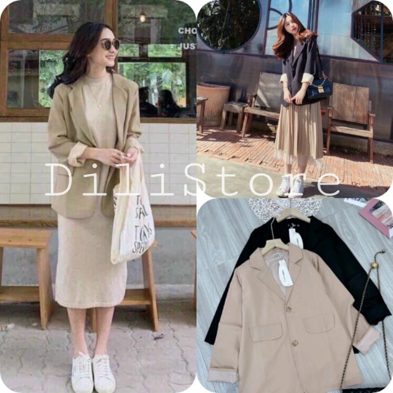 Áo Blaze Kaki Nữ Lót Lụa 🦋 Áo Khoác Trơn Cúc Cài Dài Tay Túi Trước 2 Màu 🦋