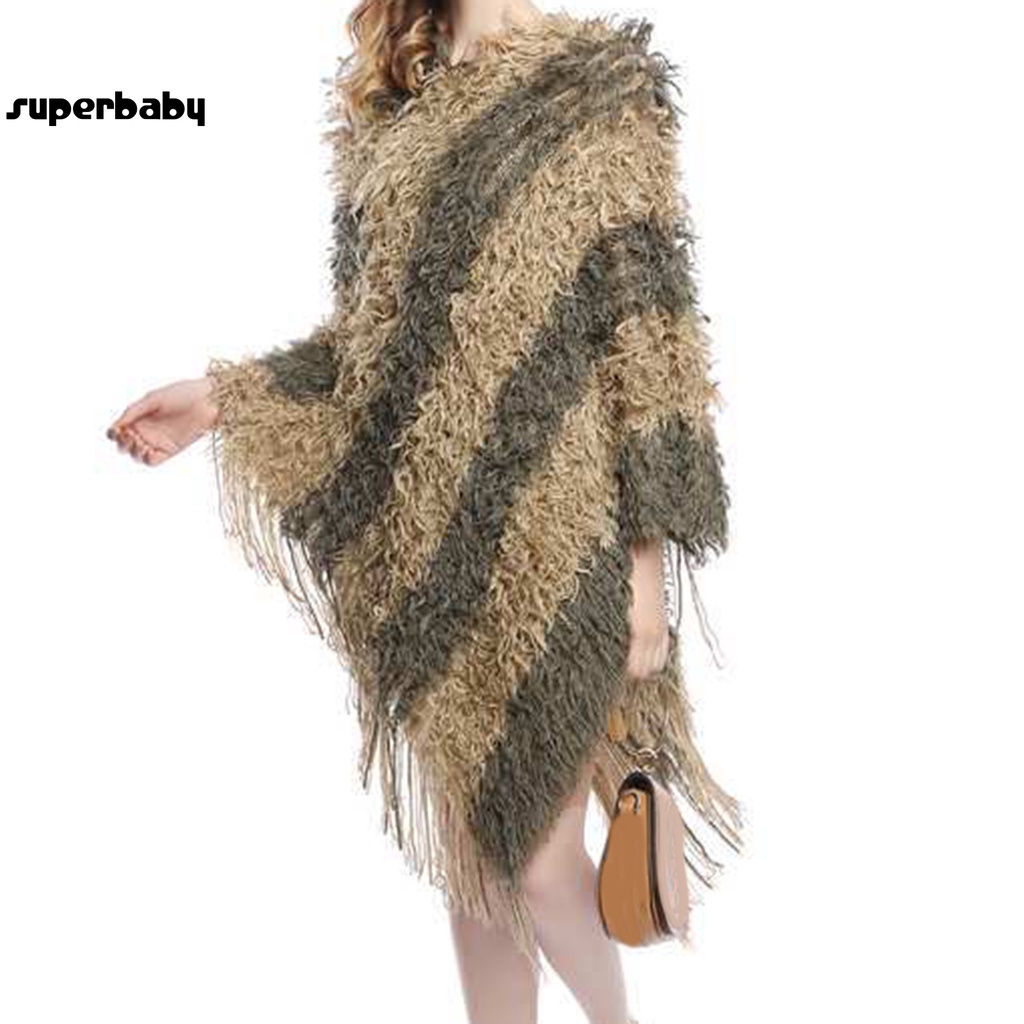 Áo choàng dệt kim dáng rộng phối lông thời trang cho nữ
 | BigBuy360 - bigbuy360.vn