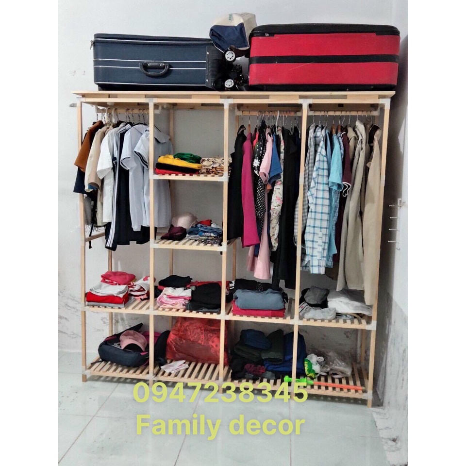Tủ Kệ Treo quần áo gỗ thông Mỹ Cao 2M Ngang 1M7 Sâu 47cm lắp ghép kiểu mới chốt thông minh nhập khẩu BH 5 năm