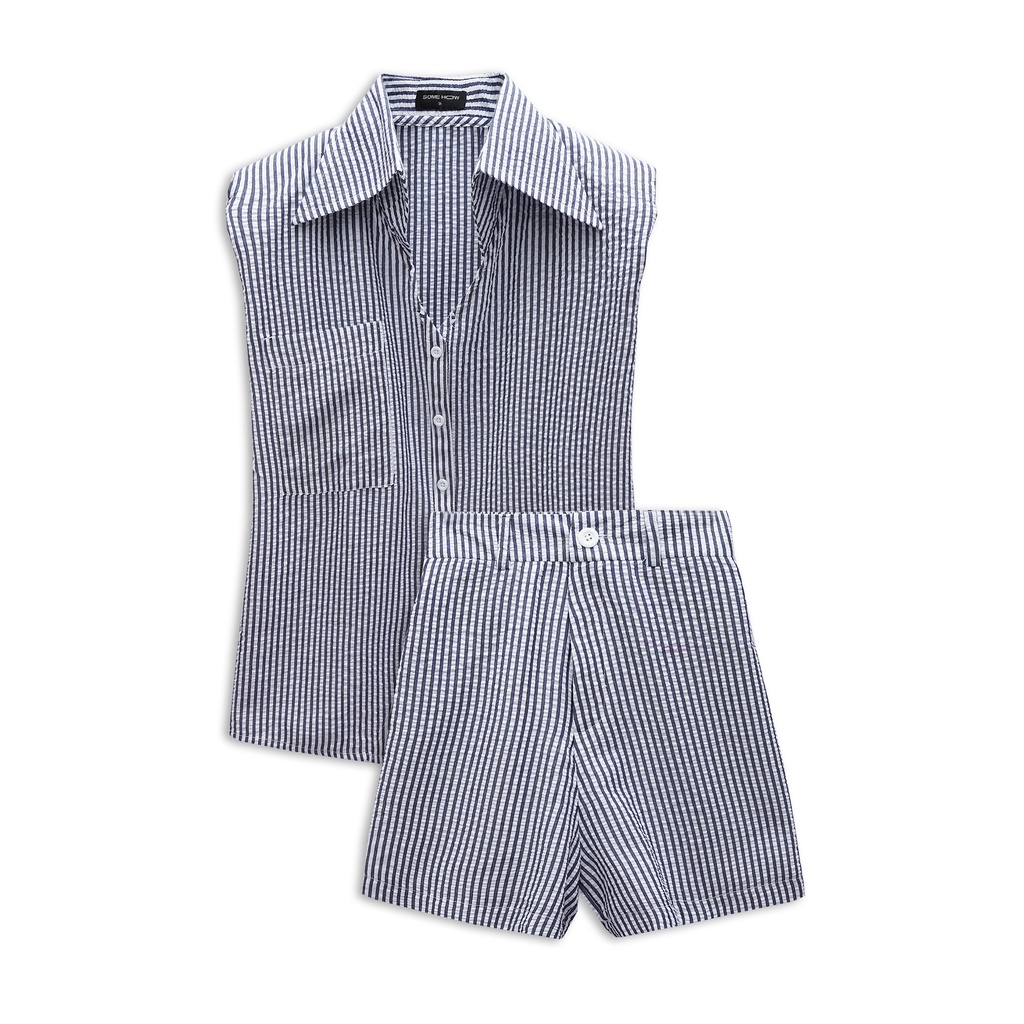 Set Nữ Sơ Mi Caro Sleeveless , Chất vải cotton sọc xốp Thoải Mái , WSD000153 ,SOMEHOW