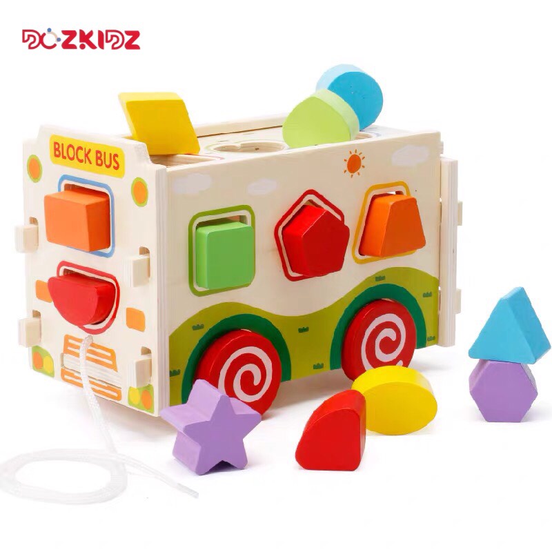 Đồ chơi gỗ - Bộ ô tô thả 13 hình khối cho bé từ 1-4 tuổi - DOZKIDZ