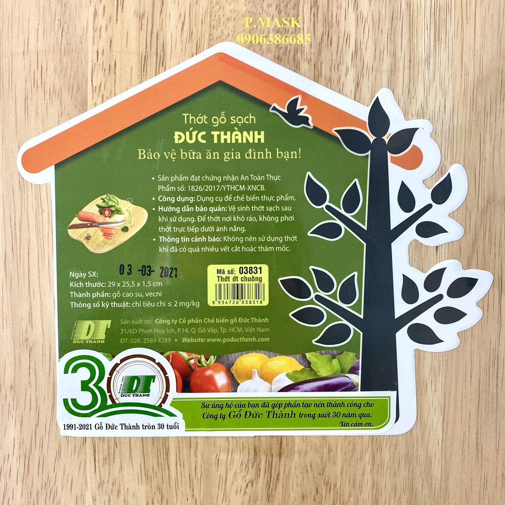 Thớt Gỗ Hình Quả Ớt Chuông Đức Thành 03831 - Thớt gỗ sạch Đức Thành bảo vệ bữa ăn gia đình bạn