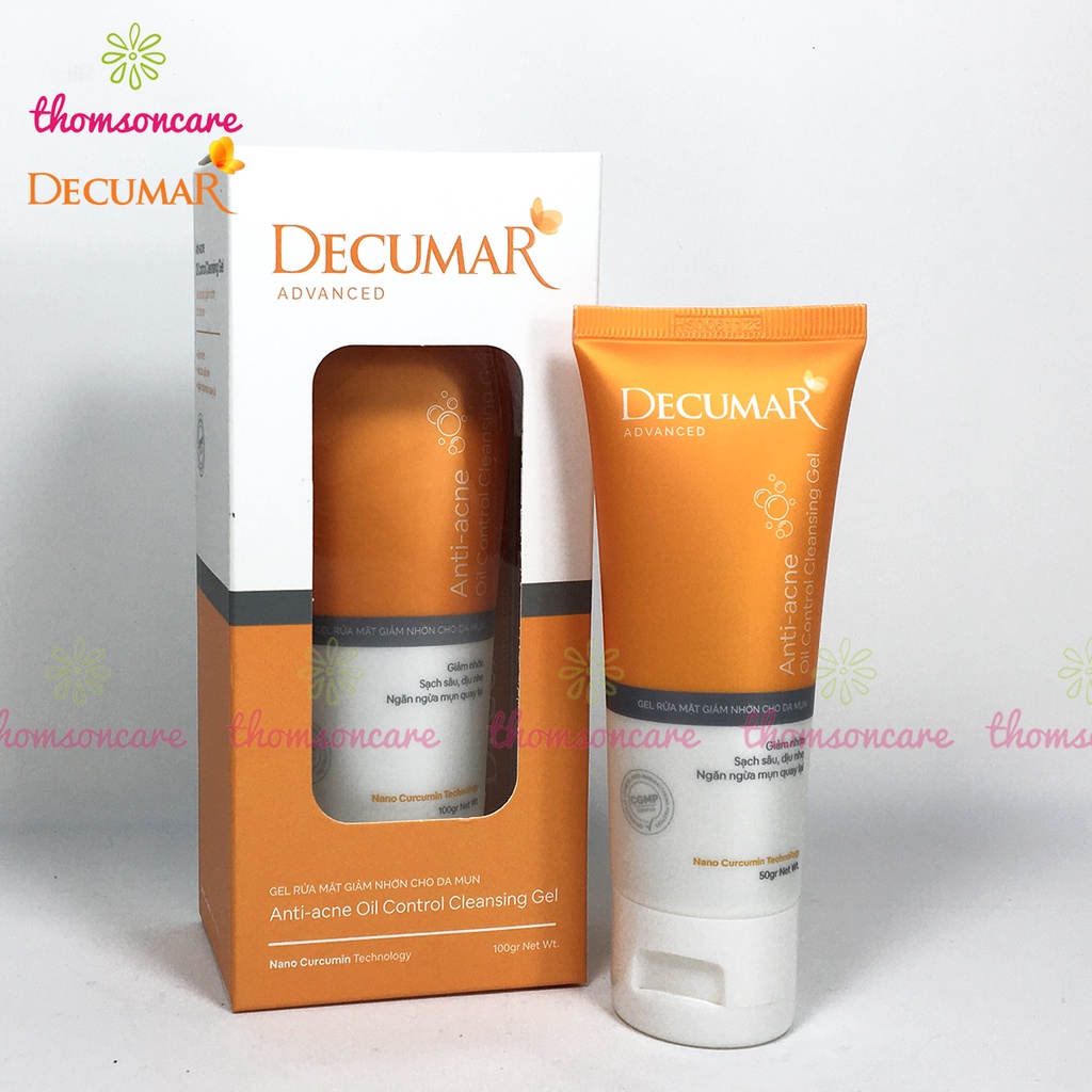 Decumar Sữa rửa mặt ngừa mụn 50ml 100ml cho mụn trứng cá, đầu đen trên mũi từ tinh chất nghệ nano curcumin