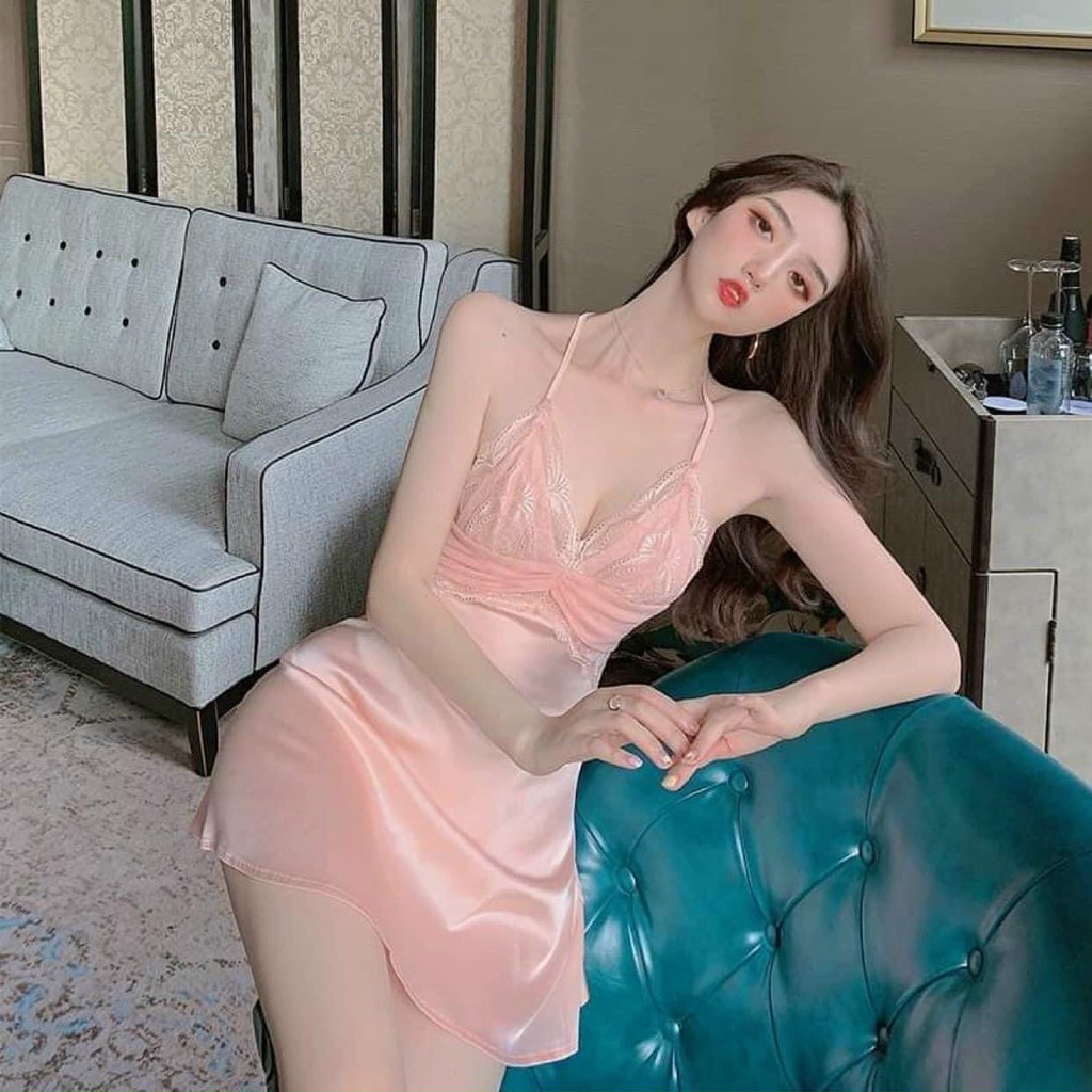 [Hàng cao cấp]Đầm Ngủ 2 Dây Lụa Cao Cấp,Váy Ngủ Lụa Cao Cấp Phối Ren Night Dress | BigBuy360 - bigbuy360.vn