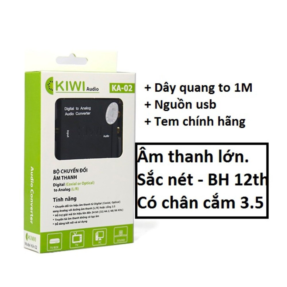 Bộ chuyển âm thanh KIWI BOX TV 4K quang optical sang audio AV ra amply KA-02