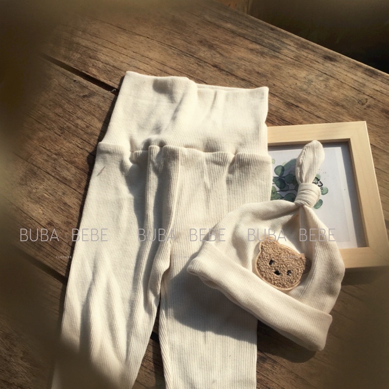 Set body chip 3 chi tiết unisex cotton gân thêu gấu + quần cạp cao vải xuất Hàn. Phù hợp cho cả bé trai, gái