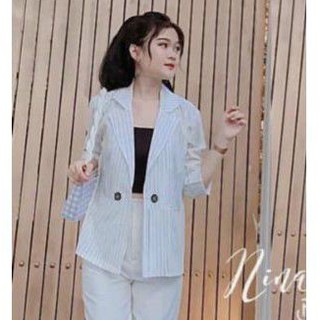 Áo vest sọc trắng, khoác blazer nữ kẻ sọc, video ảnh thật sàn 100%