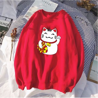 Áo sweater mèo thần tài 2 màu đỏ