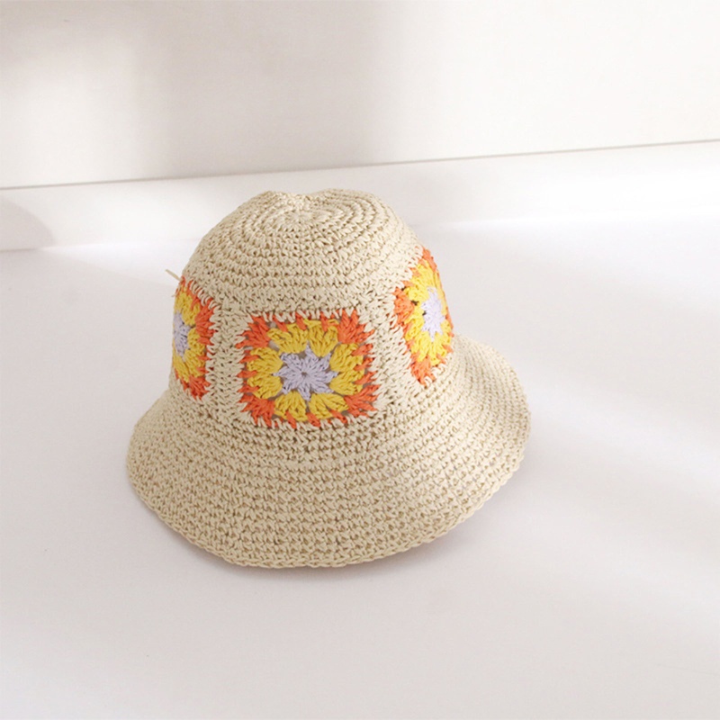 Nón Tai Bèo Đan Len Vành Rộng Thoáng Khí Họa Tiết Hoa Hướng Dương Phong Cách Boho Dành Cho Nữ