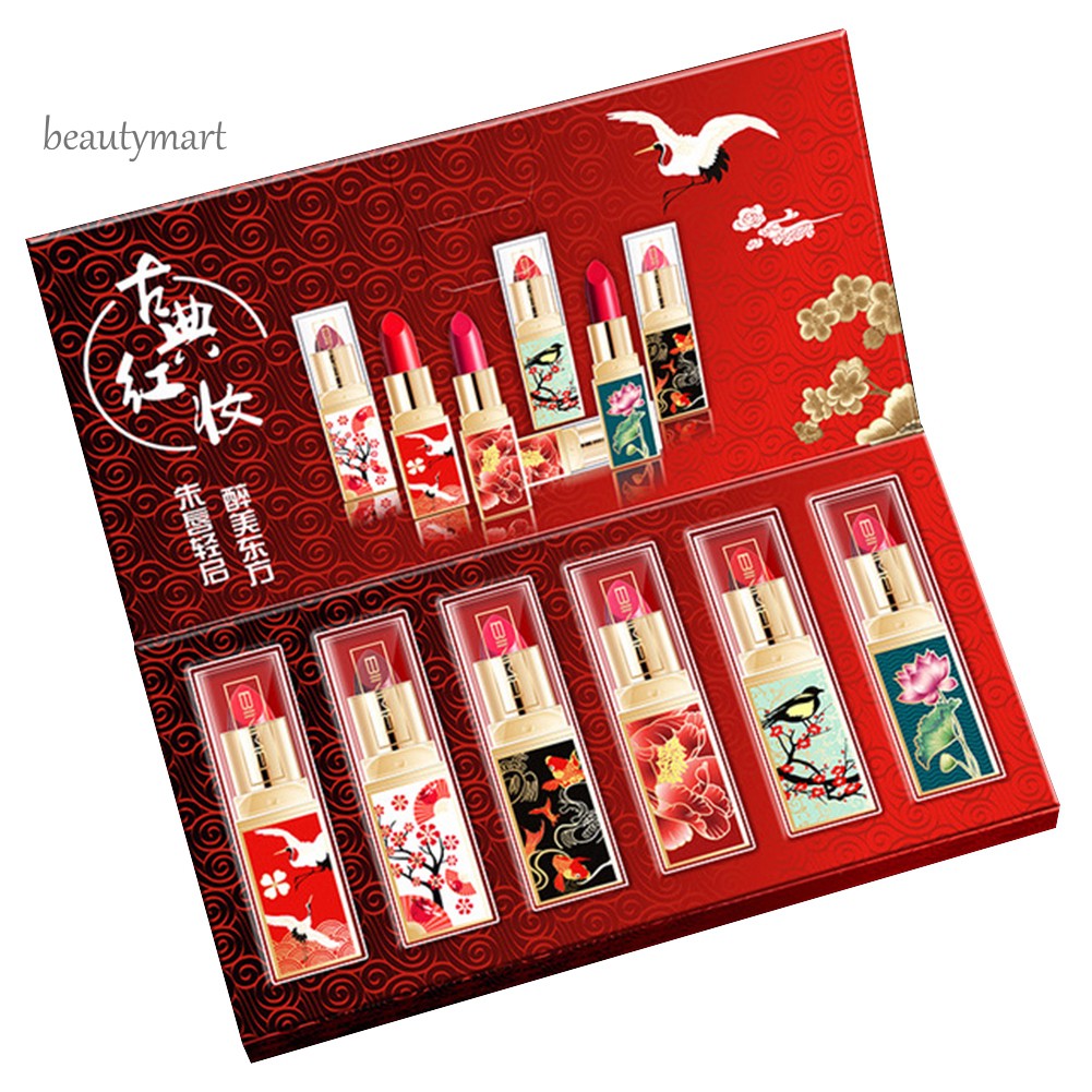 Set 6 son sáp lâu trôi thiết kế vỏ phong cách Trung Hoa