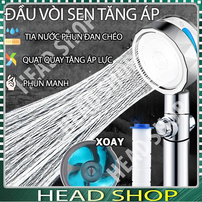 Bát sen Đầu vòi sen tăng áp DB011 cánh quạt đầu xoay 360 độ đầu vòi hoa sen có nút nhấn stop tắt bật HEADSHOP