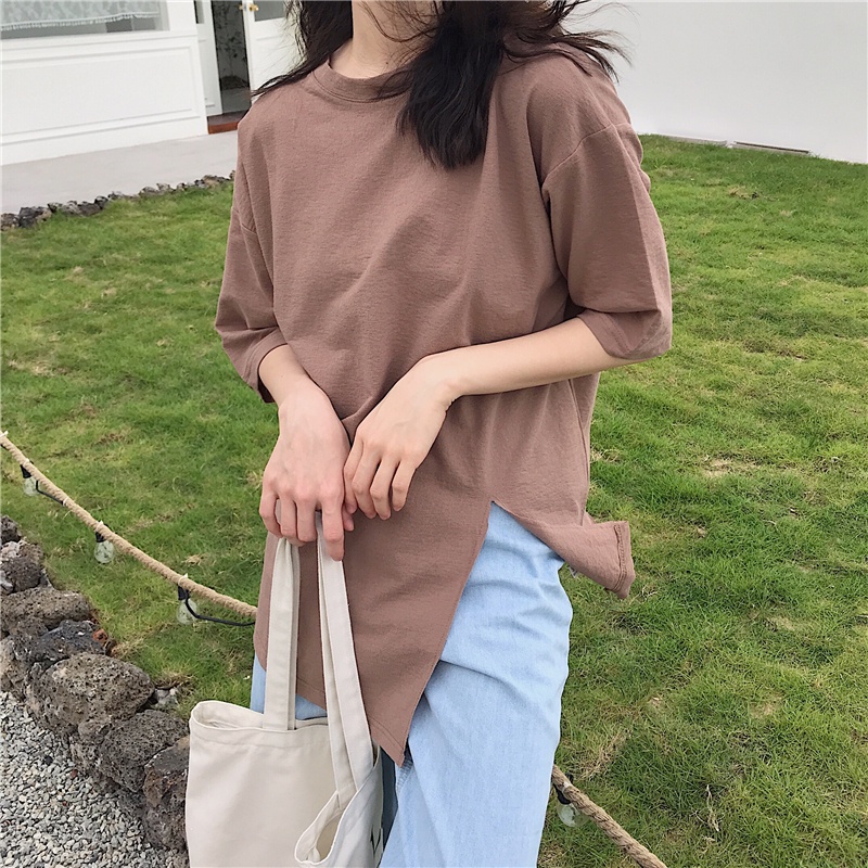 Áo Thun Tay Ngắn Cổ Tròn Màu Sắc Đơn Giản Cho Nữ