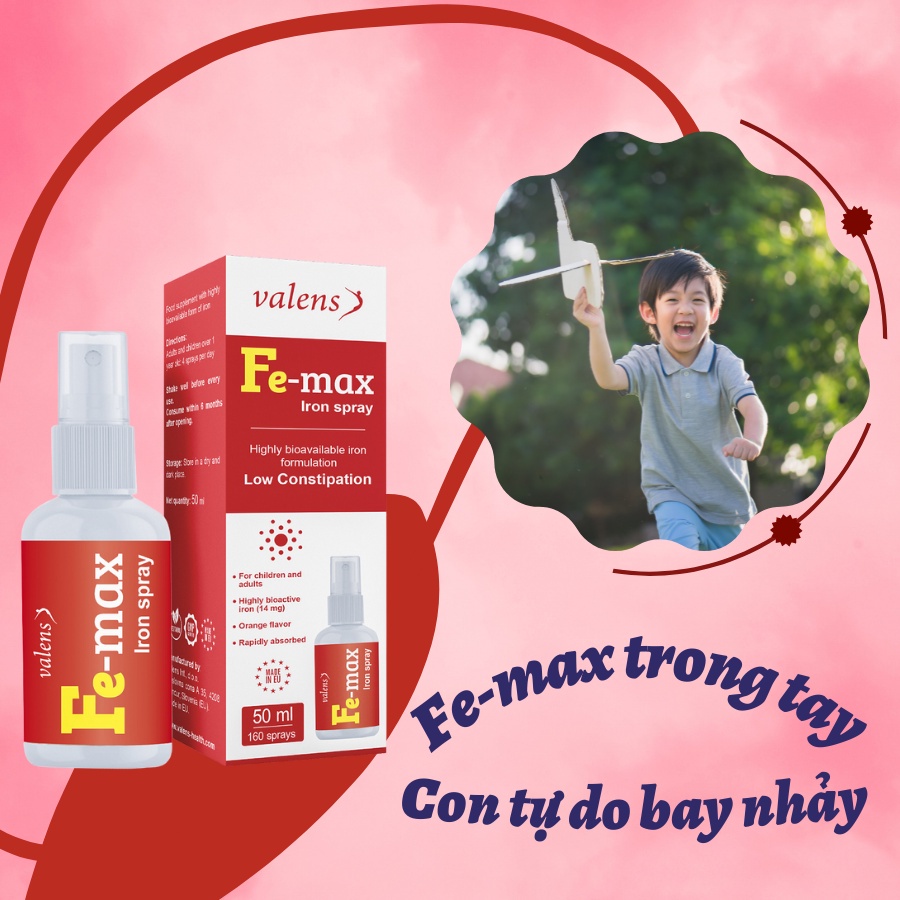 Sắt dạng xịt Fe Max  iron spray - bổ sung Sắt Fe Max giúp hỗ trợ tạo máu, giảm nguy cơ thiếu máu do thiếu sắt