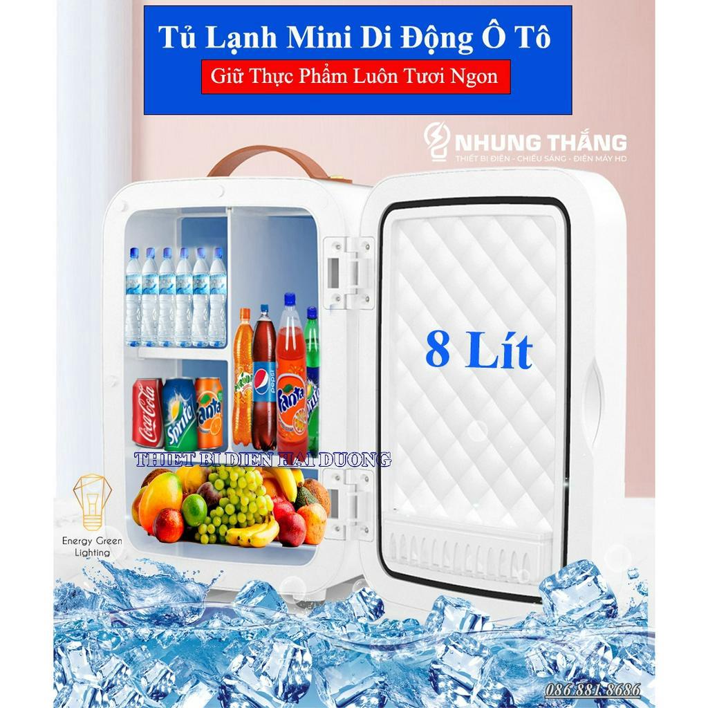 Tủ Lạnh Mini Di Động Cho Ô TÔ , Gia Đình HHZ-8L - Dung Tích 8L - 2 Chiều Nóng Lạnh - Tiết Kiệm Điện Năng - Có Đèn