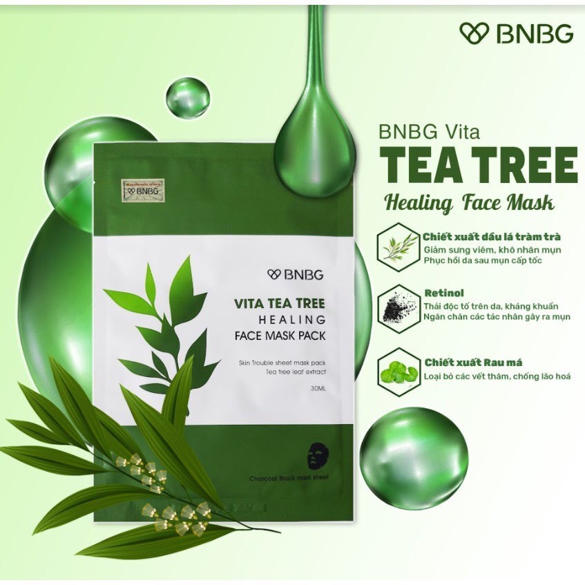 [Full Tem - Hàng Nhập Khẩu] Mặt Nạ Giấy Chiết Xuất Tràm Trà Dành Cho Da Mụn BNBG Vita Tea Tree Healing Facial Mask 30ml