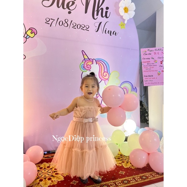 Đầm công chúa bé gái, váy công chúa nơ eo cực xinh yêu cho bé D019