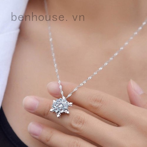 Dây chuyền mạ bạc mặt hoa tuyết đính đá Zircon