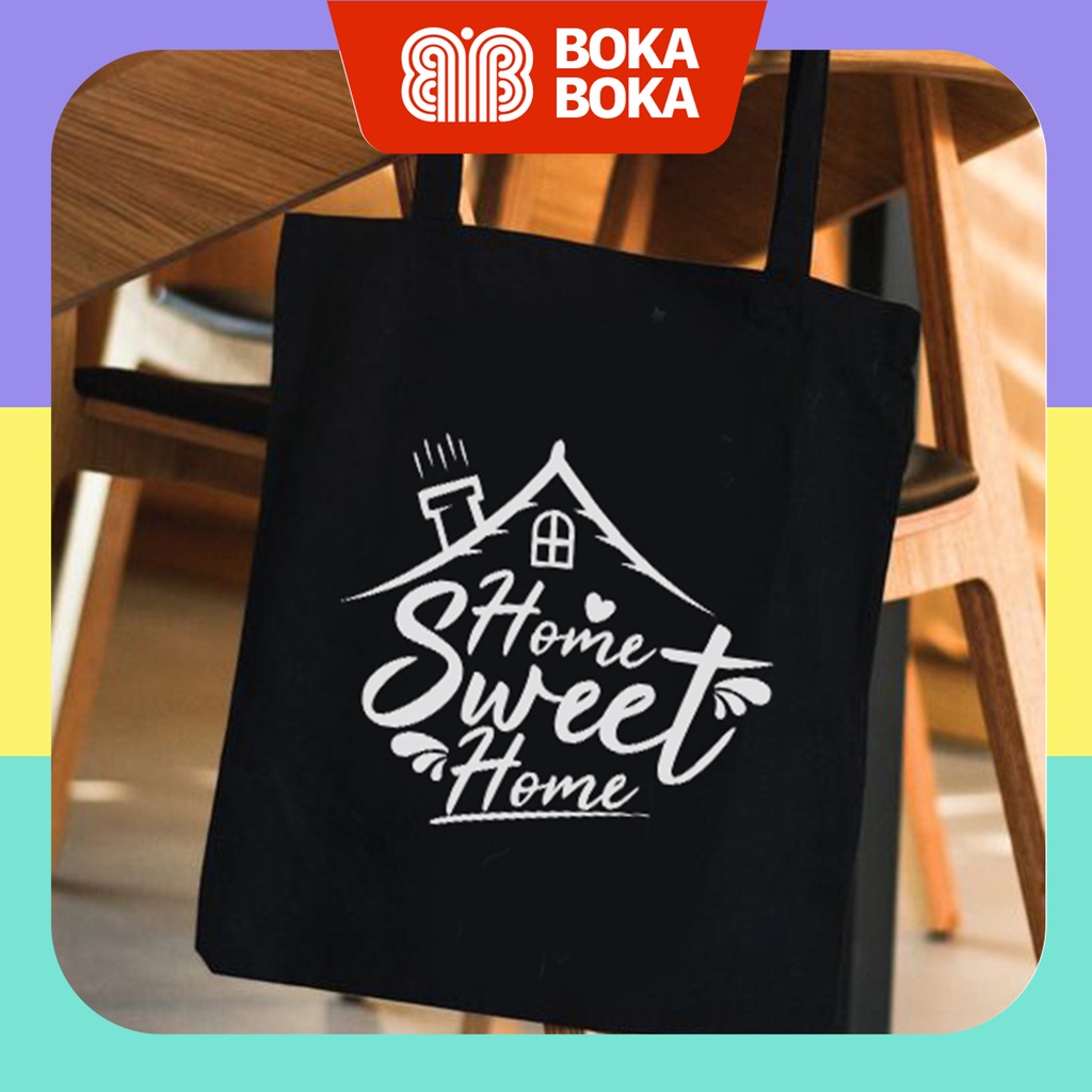 Túi Tote Đen Có Khóa In Chữ BST Home Sweet Home