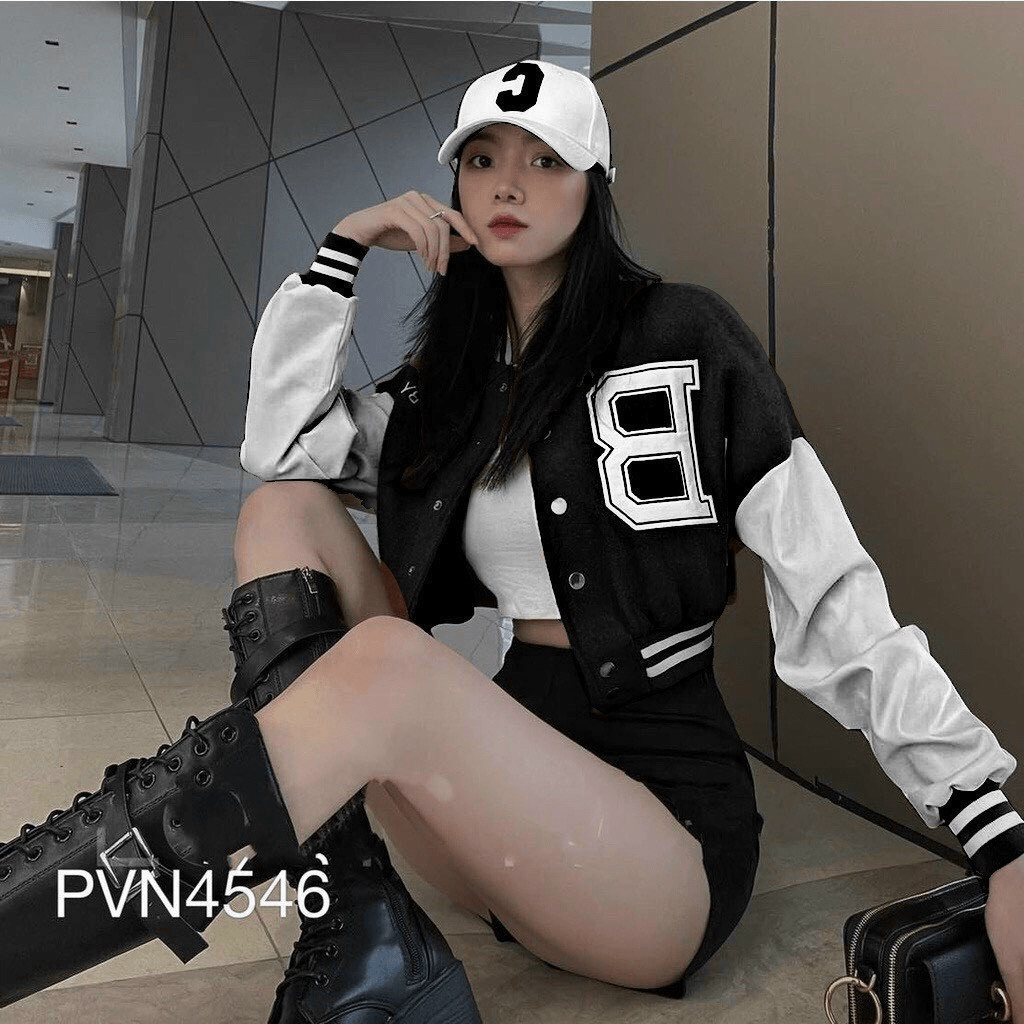 ÁO KHOÁC BOMBER NỮ  PHONG CÁCH CROPTOP THÊU HỌA TIẾT CHỮ B XINH LUNG LINH ĐỦ MÀU SẮC