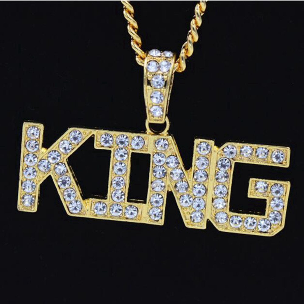 Men's Ice Out King Necklace, Fashion &quot;KING&quot; Surat Pendant Kalung Jewelry