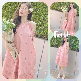 Đầm Hoa Hồng Rớt Vai, váy hoa xinh, váy rớt vai xinh xắn diện hè