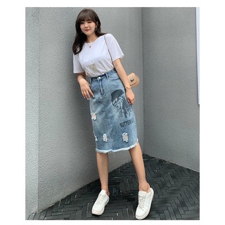 chân váy jean big size form dài ứah rách cô gái size 65-90kg