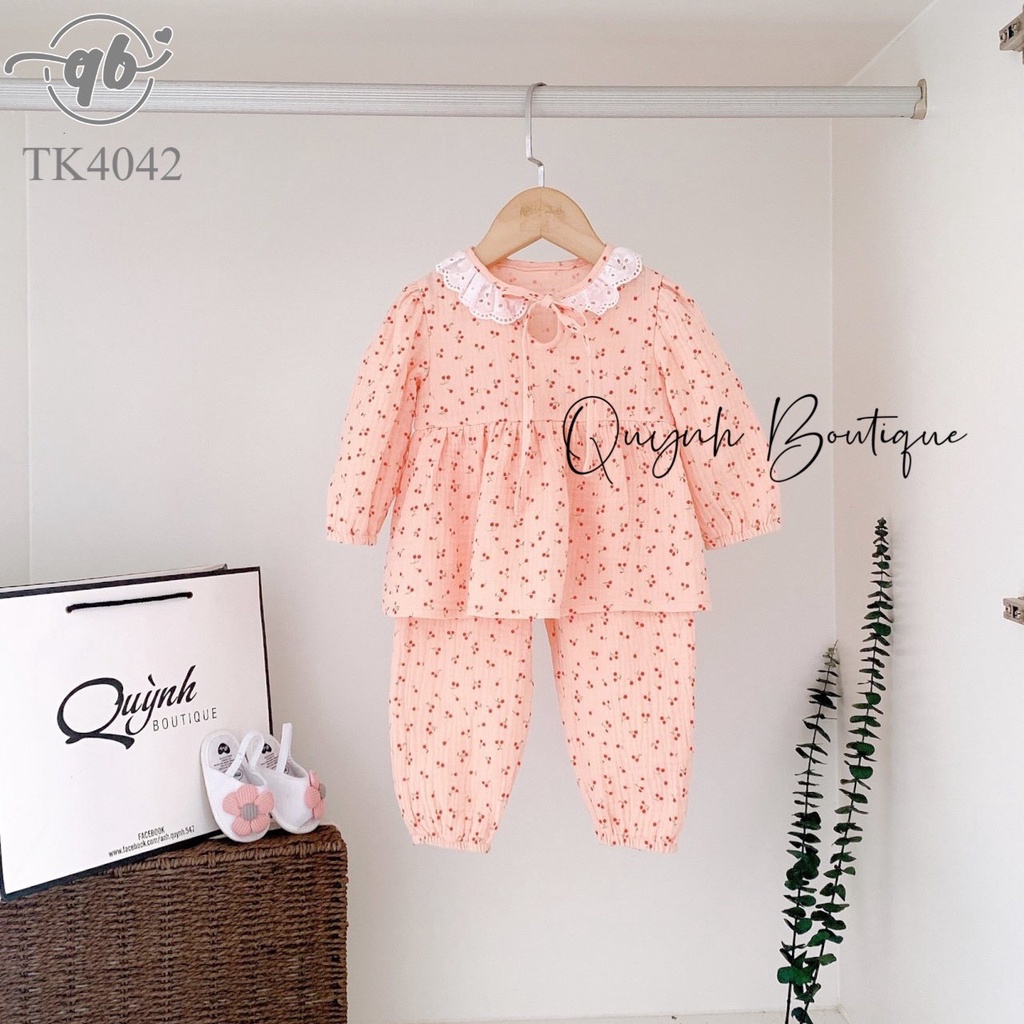 Quần áo trẻ em Quỳnh Boutique Set bộ cherry rời dài tay cho bé