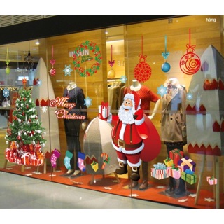 Bộ Decal Noel cỡ to- Ông già Noel đi phát quà - Merry christmas - Trang Trí Giáng Sinh