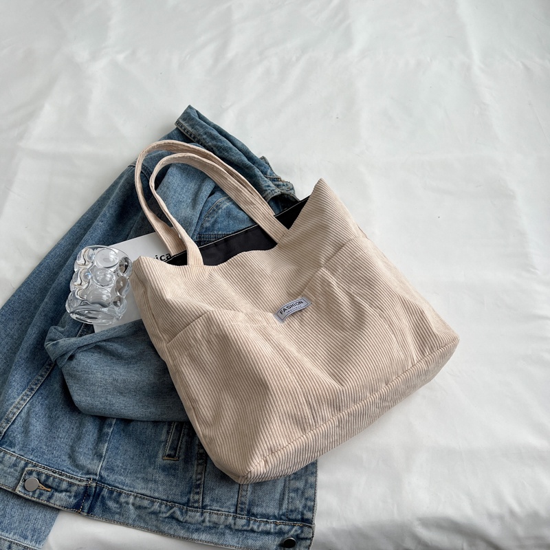 Túi Xách tote Vải Nhung Kẻ Cỡ Lớn Thời Trang Thanh Lịch