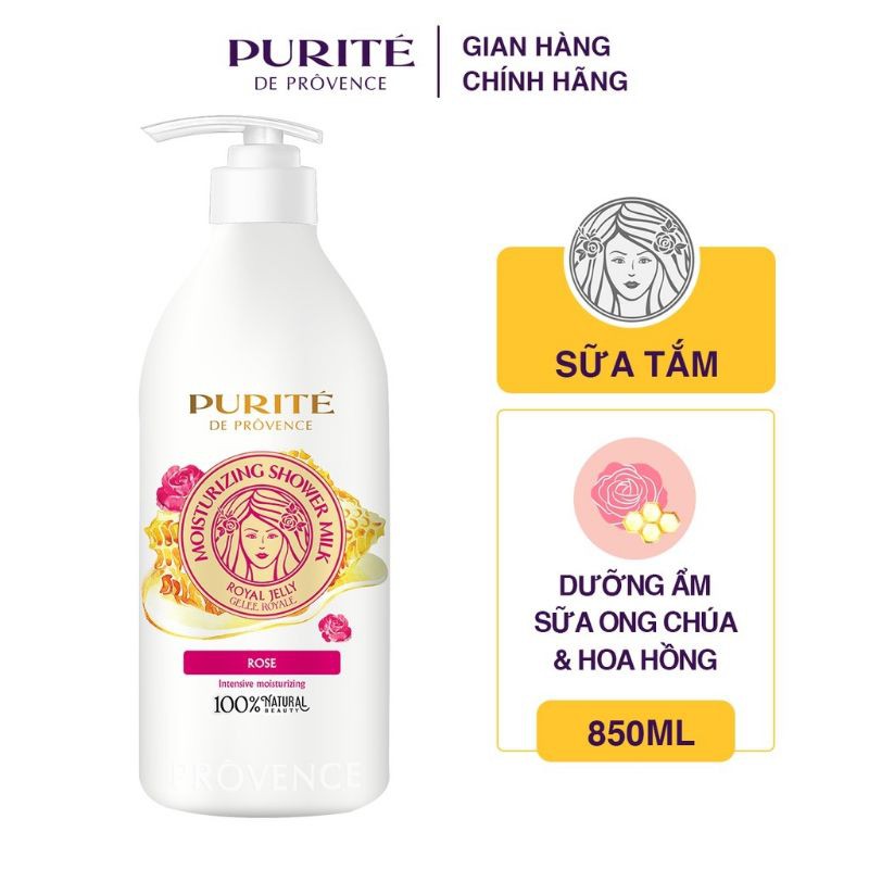 Sữa tắm Purite sữa ong chúa và hoa hồng 850g