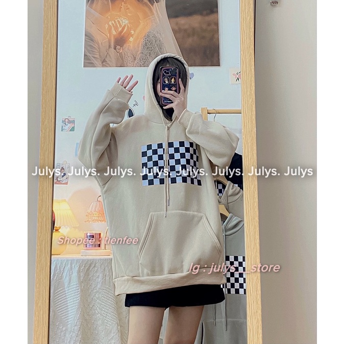 Áo HOODIE nỉ bàn cờ ulzzang (ảnh thật shop chụp kèm video)