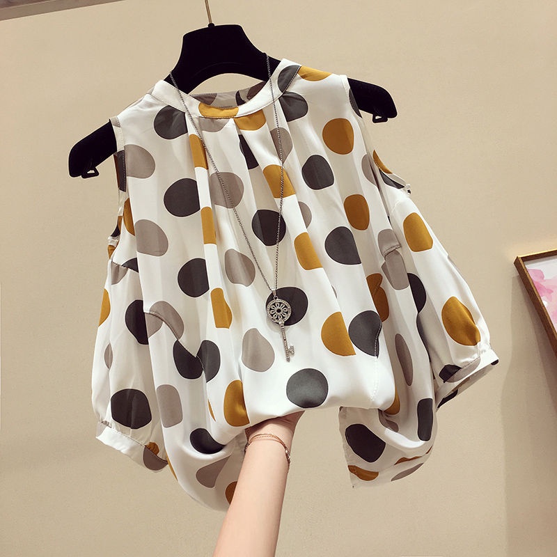 Áo Sơ Mi chiffon Hở Vai Dáng Rộng Họa Tiết Chấm Bi Nhiều Màu Sắc / Trắng / Đen Phong Cách Hàn Quốc Cho Nữ size m-3xl