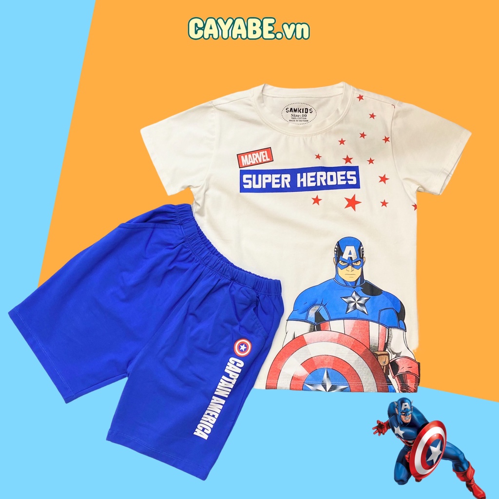 ĐỒ BỘ CHO BÉ TRAI CAYABE TAY NGẮN, QUẦN NGẮN ĐỘI TRƯỞNG MỸ CAPTAIN AMERICA (QUẦN ÁO TRẺ EM)