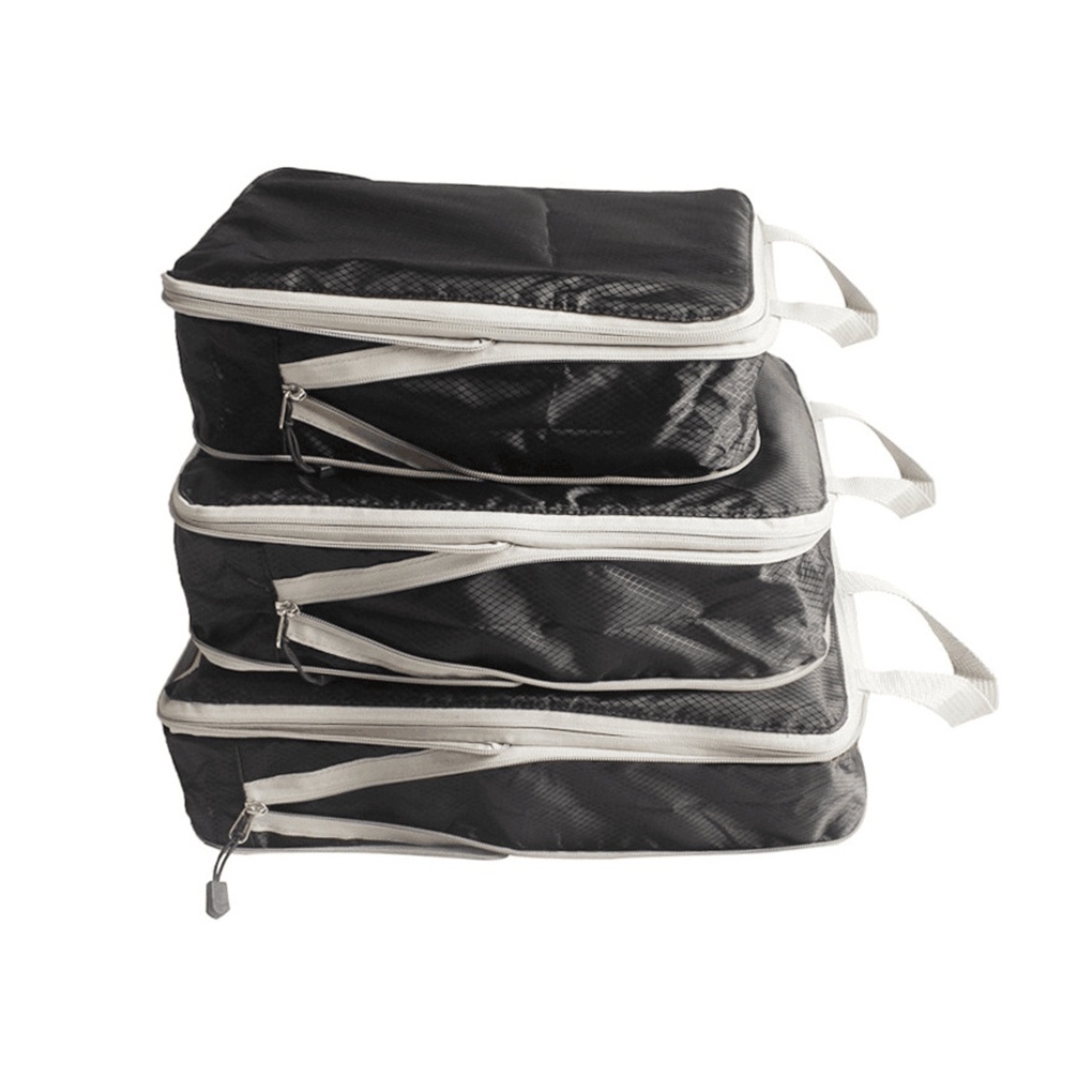 3 Pieces Packing Cubes Set Travel Luggage Packing Organizer Travel Compression Suitcase Bags - Black