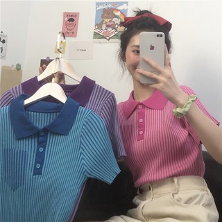 (ORDER) Áo len tăm mỏng nhẹ cộc tay cổ bẻ Polo mùa hè style Hàn Quốc năng động