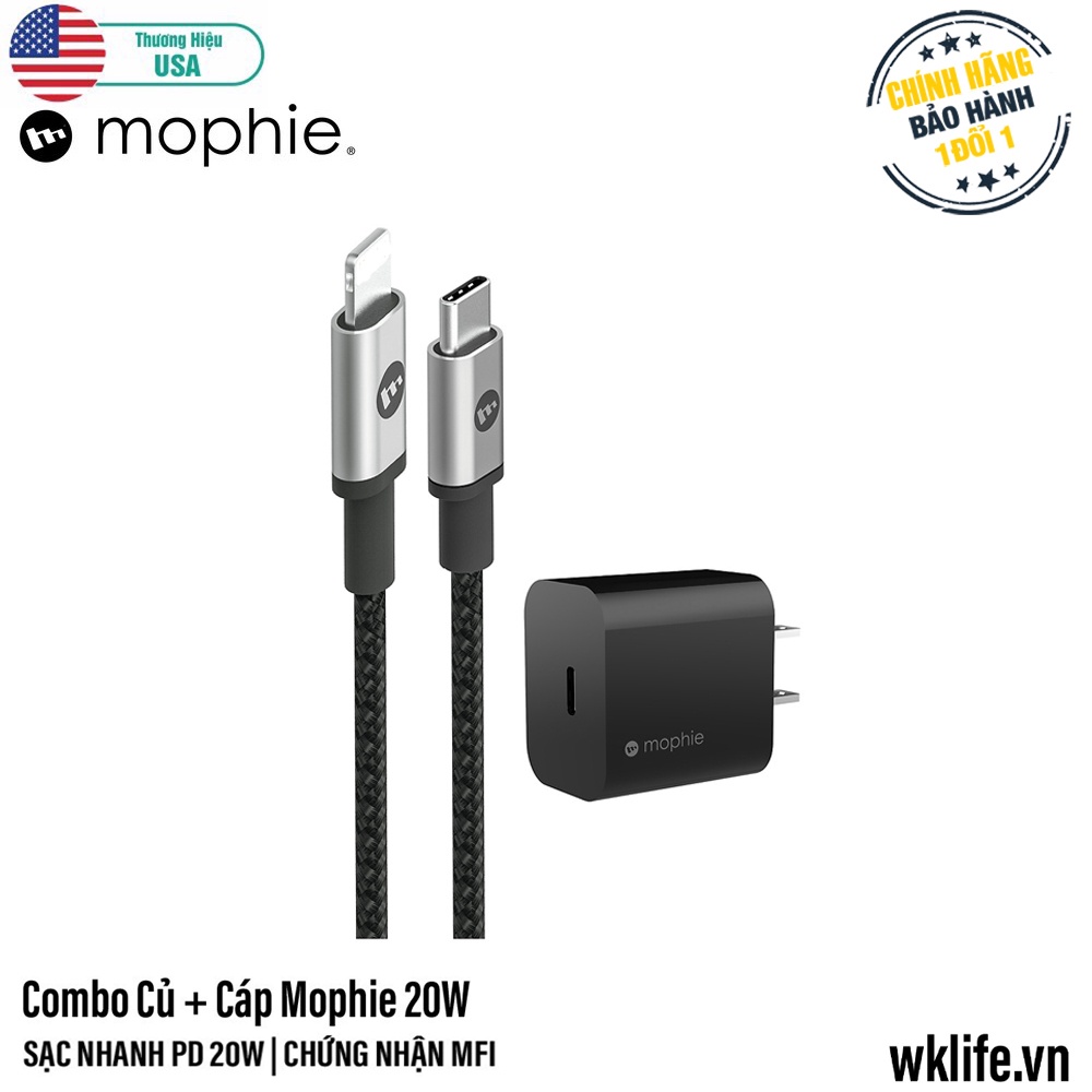 Combo Bộ Sạc Nhanh 20W Mophie C to L Bảo Hành 1 Đổi 1 12 Tháng