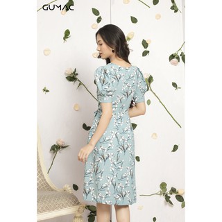 Đầm nữ họa tiết nơ eo GUMAC MS12015_XANH