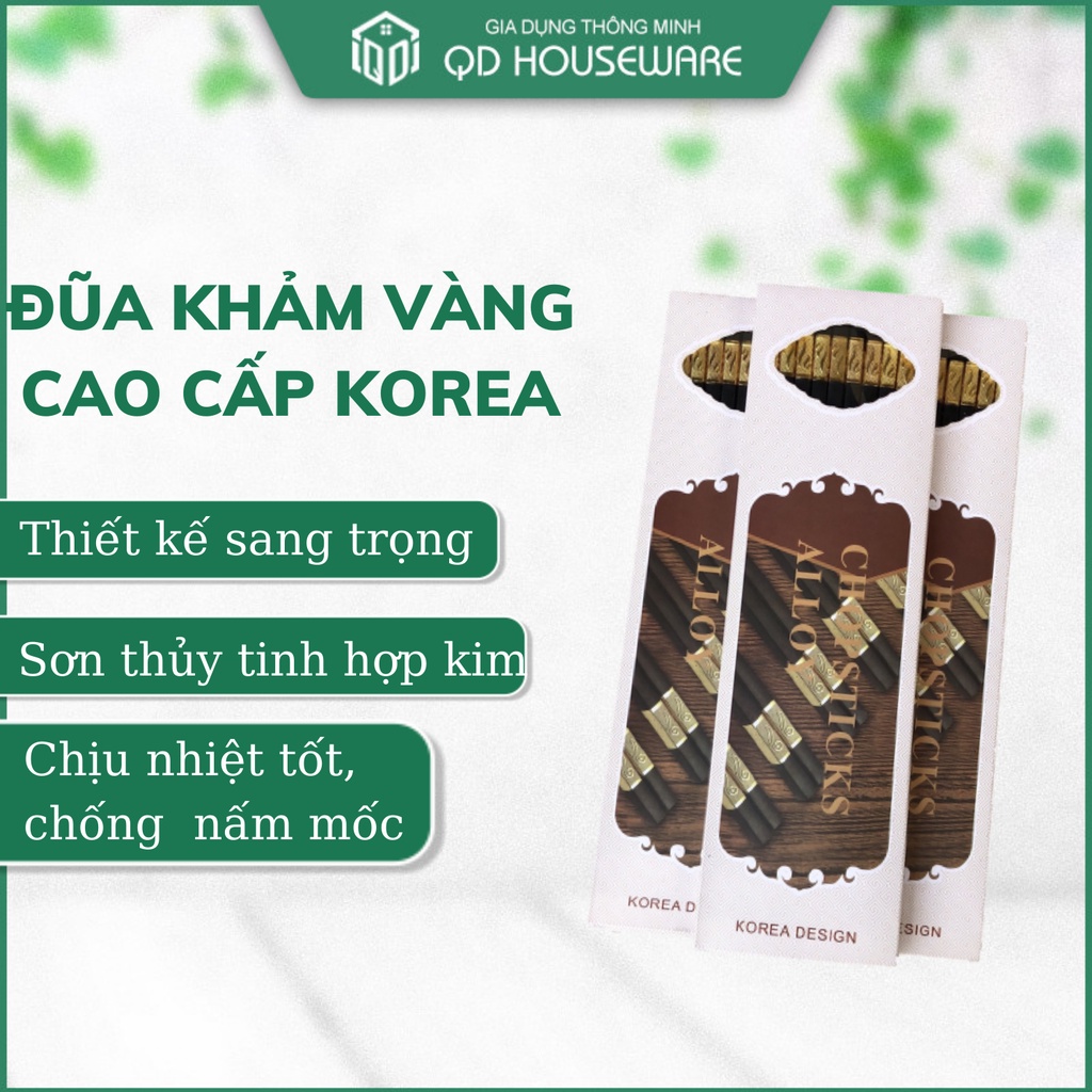 Bộ 10 đôi đũa mạ Vàng Hàn Quốc cao cấp chống trơn chịu nhiệt có kháng khuẩn